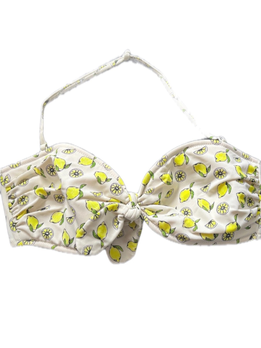 J. Crew Lemon Print Bandeau Bikini Top - White and Yellow